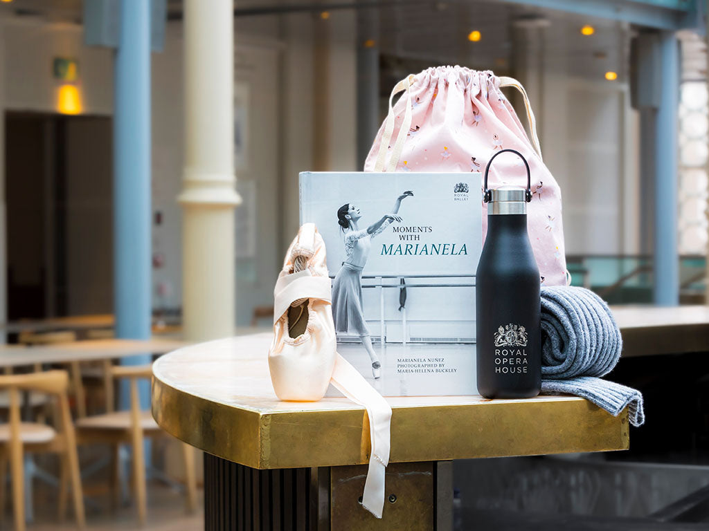A selection of gifts for ballet fans in the Paul Hamlyn Hall at the Royal Opera House