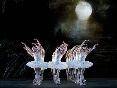 Royal Ballet Dancers In White Tutus On Stage in The Ballet Swan Lake 