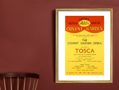 Framed Tosca Print on a deep red wall