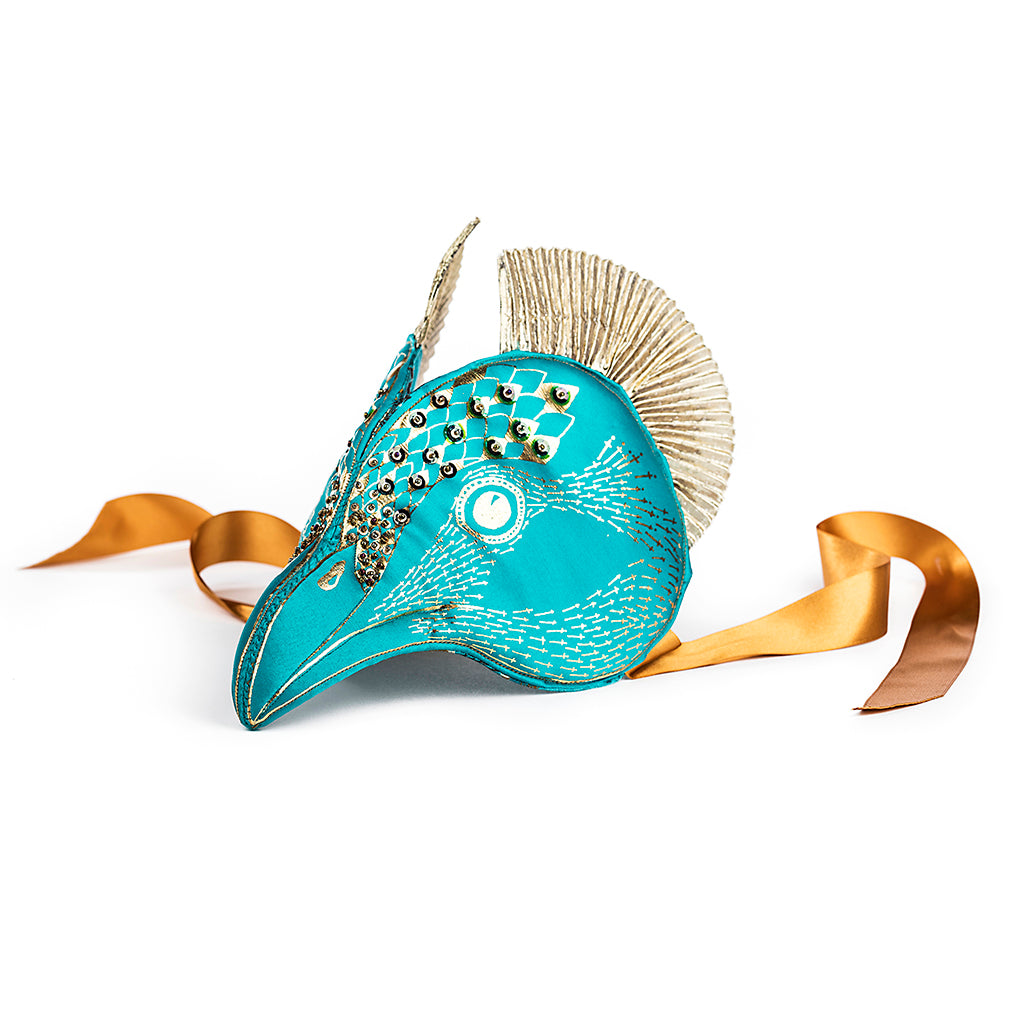 Handmade Blue Satin Peacock Headdress